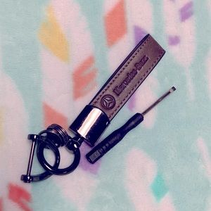 Mercedes Benz brown leather keychain fob with flat head screw driver